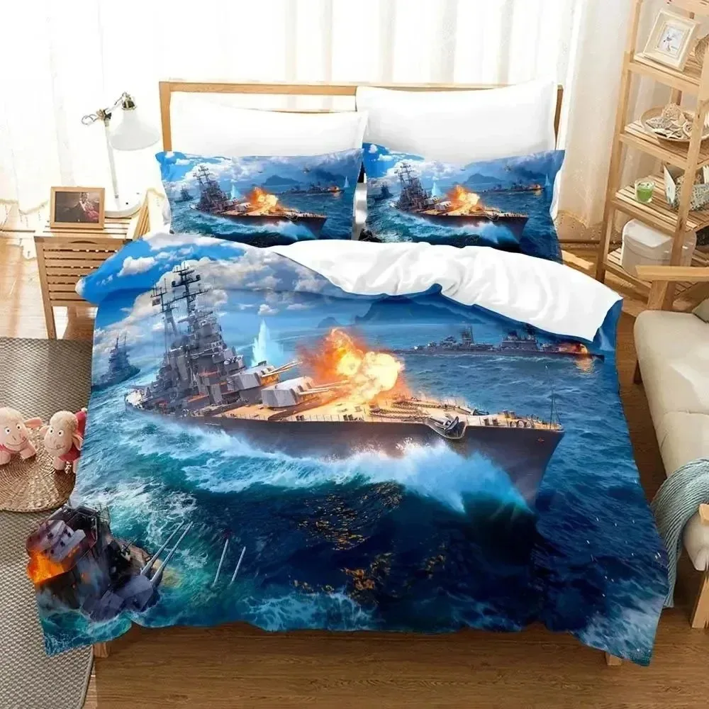 

3D Print Game World Of Warships Bedding Set Duvet Cover Bed Set Quilt Cover Pillowcase Comforter King Queen Size Boys Adult
