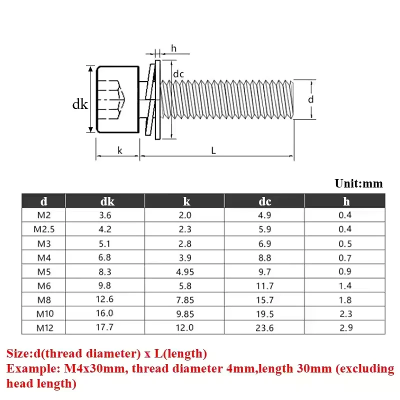 304 Stainless Steel M2 ~ M8 Hexagon Socket Screw Cylindrical Anti-loosening Triple Combination Dispensing Screws