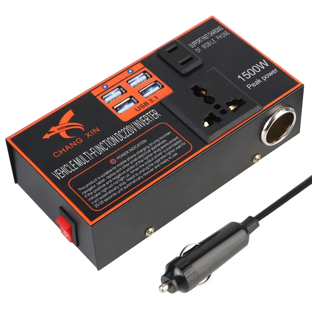 Car Power Inverter Adapter Converter Cigar Lighter Plug 8 Ports USB Chargers DC 12V/24V to AC 110V/220V Cigarette Lighter Socket