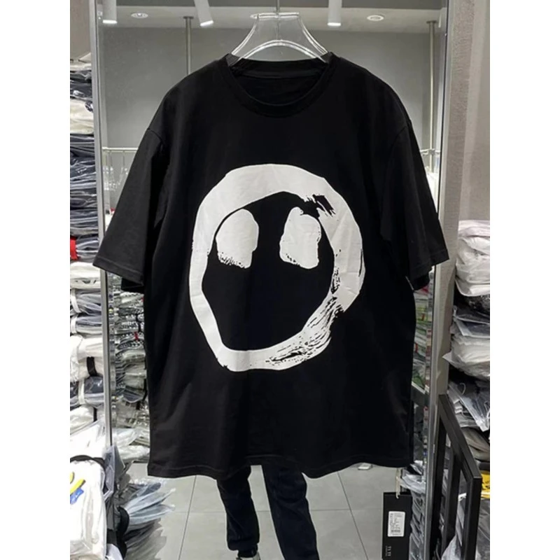 

Весенне-летняя новая футболка с большим улыбающимся лицом для мужчин и женщин для пар, футболка из чистого хлопка, свободный повседневный удобный топ