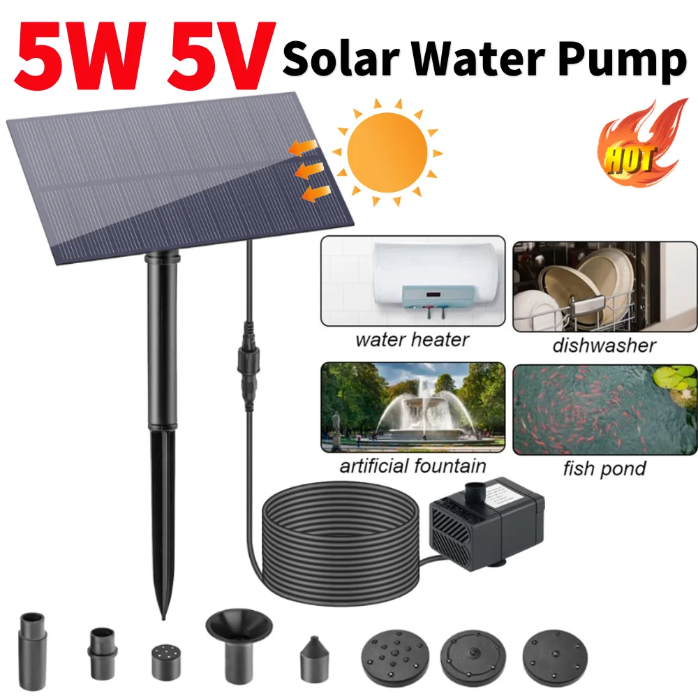 

Solar Water Pump 5W 5V Outdoor Water Fountain Garden Decor with Stake 180L/h Solar Power Panel Energy Saving Kits for Fish Tank
