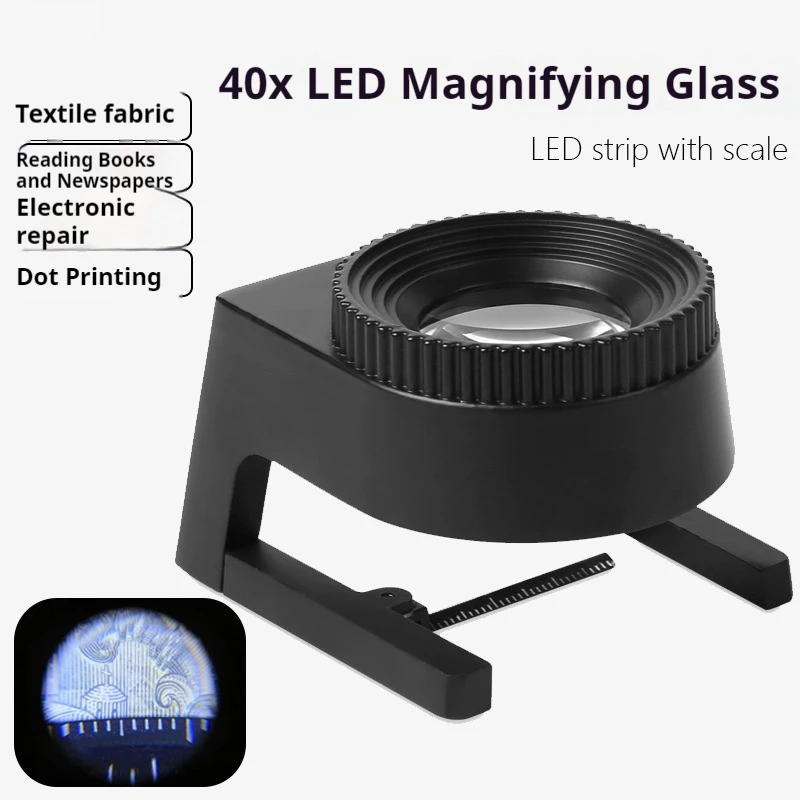 Coin Magnifying Glass with Scale Led Uv Lights Illuminated Jewelry Magnifier Metal Folding Stand Optical Loupe for Textile