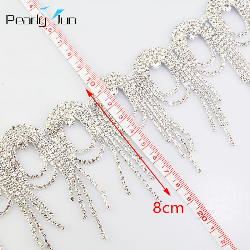 Crystal Circle Long Tassel Rhinestone Fringe Trim Silver Crystal Decorative Chain Wedding Bags Shoes Accessories ML077