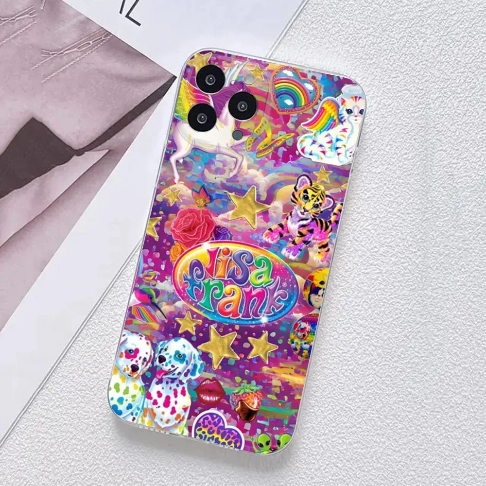 L-Lisa Frank Art Phone Case For iPhone 11,12,Mini,13,14,15,Pro,XS,Max,X 8,7,6s,Plus,5,SE,XR Transparent Shell