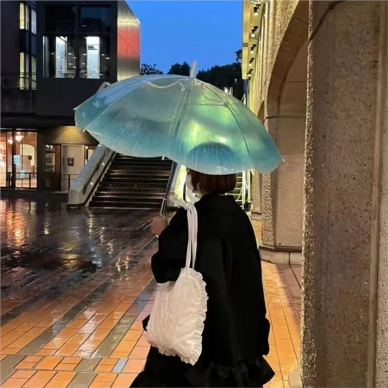 Creative Student Transparent Long handled Umbrella Japanese Automatic Thickening Windproof Portable Performance Umbrella LF582