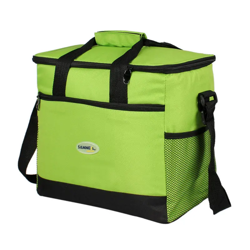 SANNE-fiambrera térmica con aislamiento, bolsa de poliéster de gran capacidad, enfriador portátil impermeable para alimentos, Color sólido con bolsillo para la familia, 16l