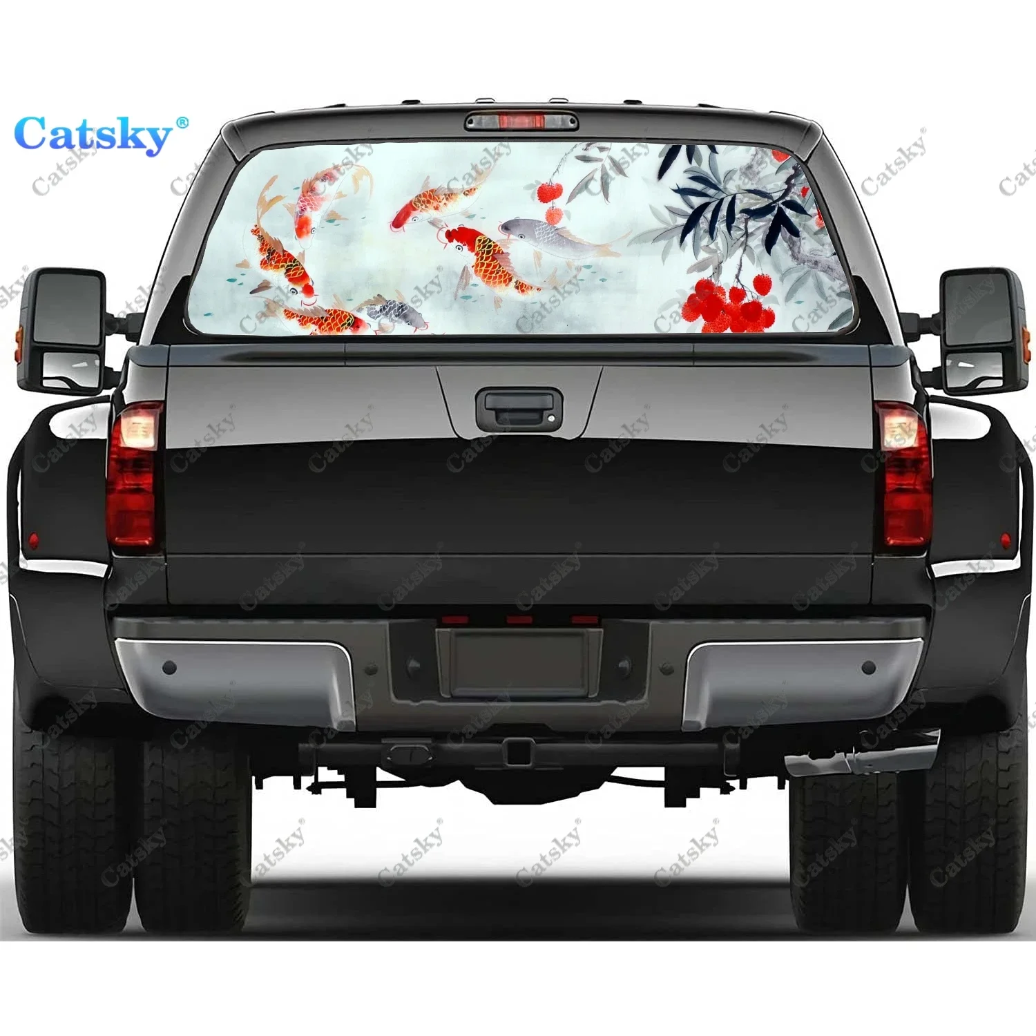 

carp ink painting koi Car Rear Window Decal Sticker Graphic PVC Material Truck Sticker Perforated Vinyl Universal Decoration