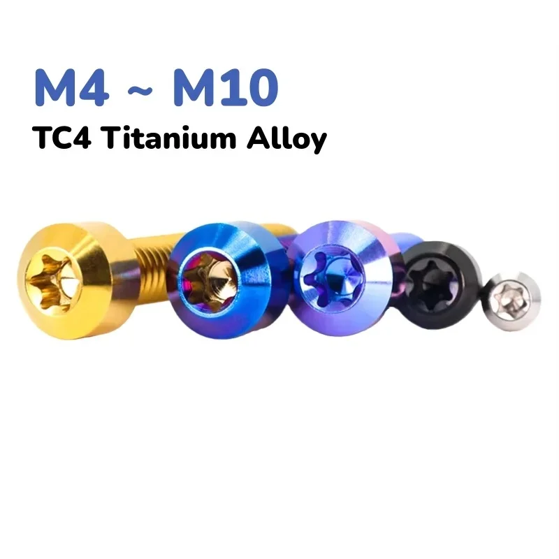 Colourful TC4 Titanium Cone Head Screws Internal Torx Plum Blossom M4 M5 M6 M8 M10 For Motorcycle Tuning
