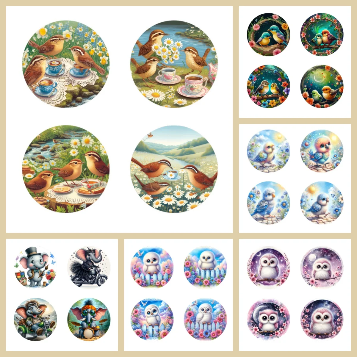 

4 animal-printed anti-slip and heat-insulating wooden coasters, suitable for kitchen and office festival gifts