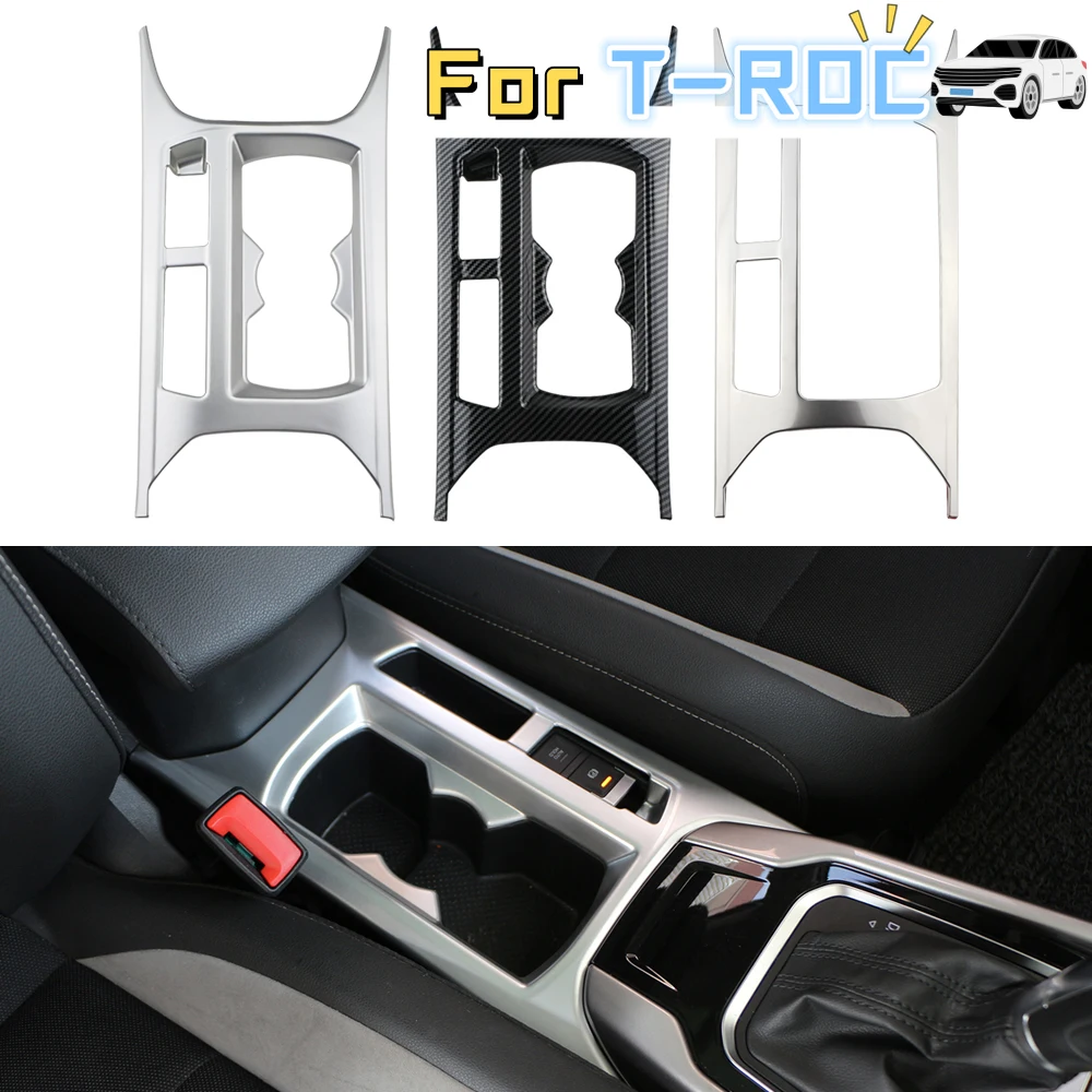 Steel Car Water Cup Cover Trim for Volkswagen VW T-ROC TROC 2018 2019 2020 2021 2022 Central Console Cup Panel Frame Stickers