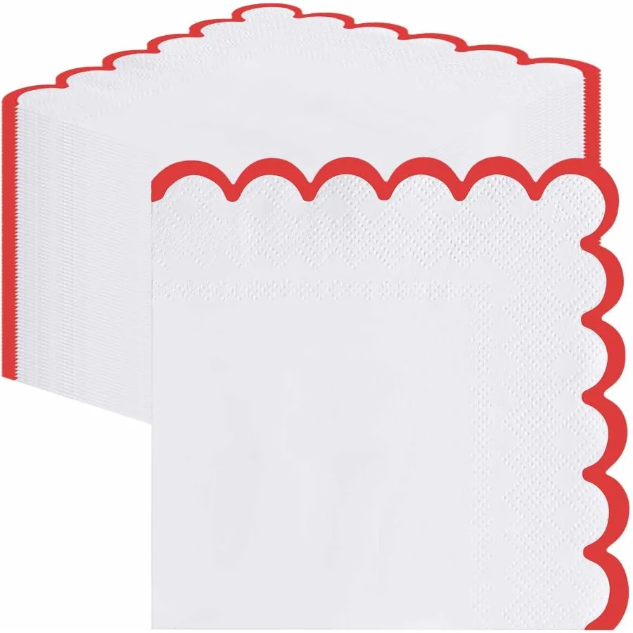 

50 Pieces 3-ply Red Scalloped pkins Folded 5 x 5 Ihes Disposable Paper pkin Cocktail pkins for Dinner Wedding Birthday Party
