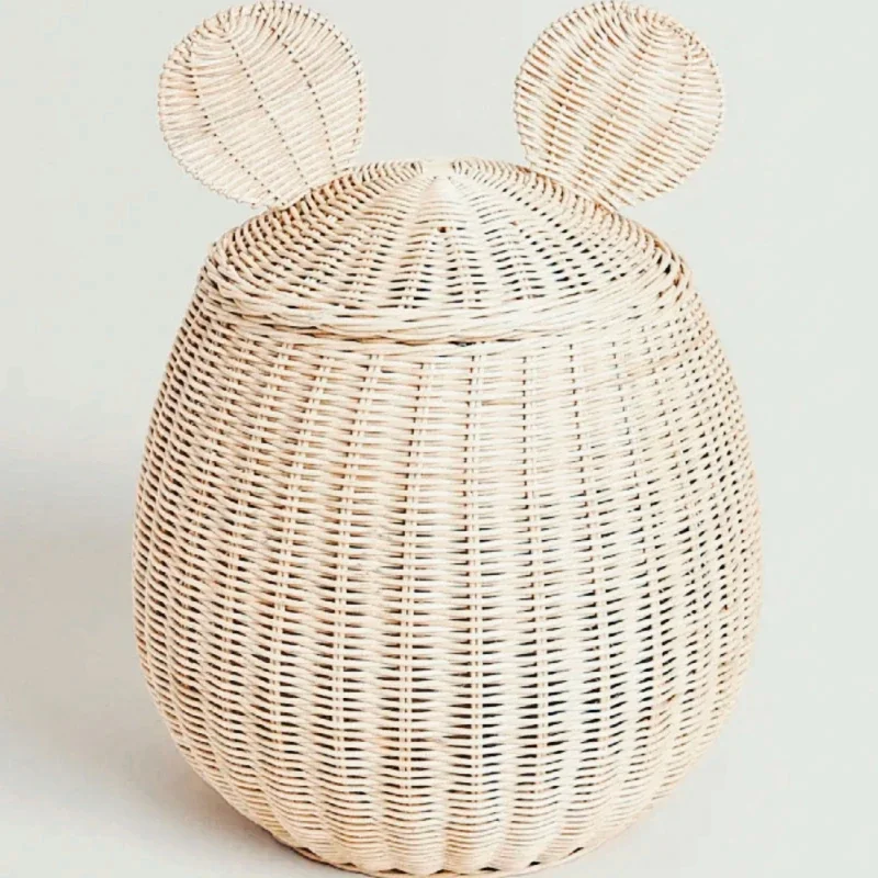 

Mouse-Shaped Rattan Storage Basket, Handcrafted Nordic Toy Organizer, Home Sundries Box, Decorative Woven Basket