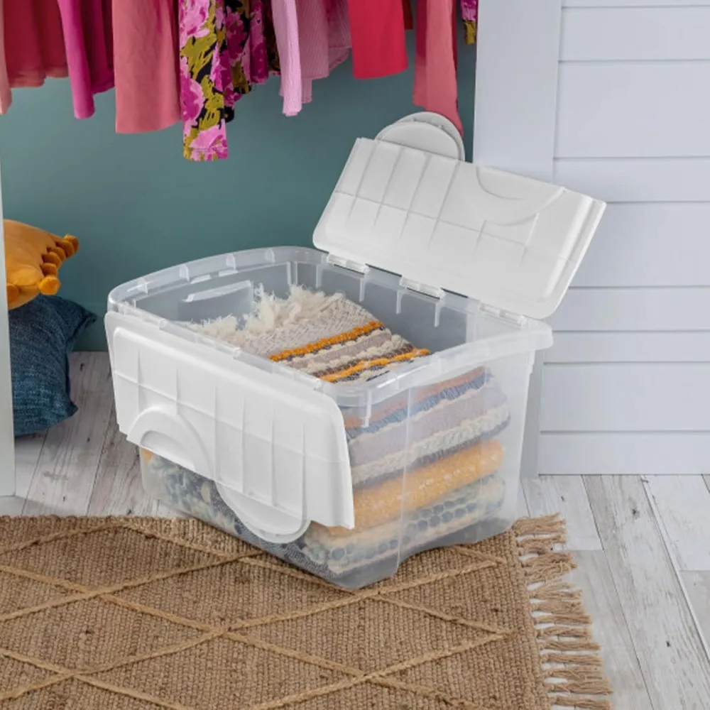 صندوق تخزين رمادي سعة 14 جالون من Rubbermaid BRUTE مع غطاء، متين للتنقل والتخييم واستخدام المرآب