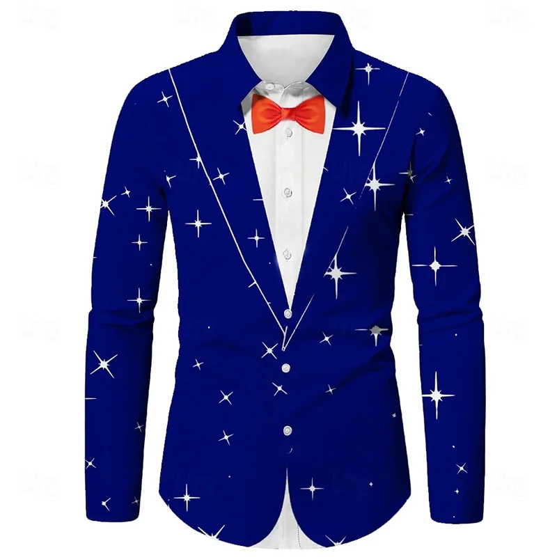 Classic Christmas holiday two-piece shirt printed long-sleeved high-end men\'s shirt casual fashion men\'s shirt daily street soci