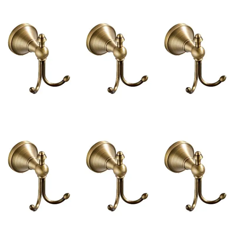 6Pack X(Antique Brass Towel Hooks Robe Hooks Coat Hanger Door Wall Hook Retro Bathroom Accessories