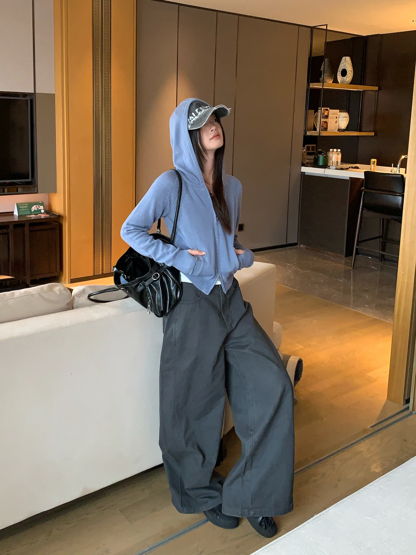 Loose Wide Leg Grey Straight Jeans Women's Autumn Korean Style Songyang High Waist Cargo Pants Comfortable Casual Trousers