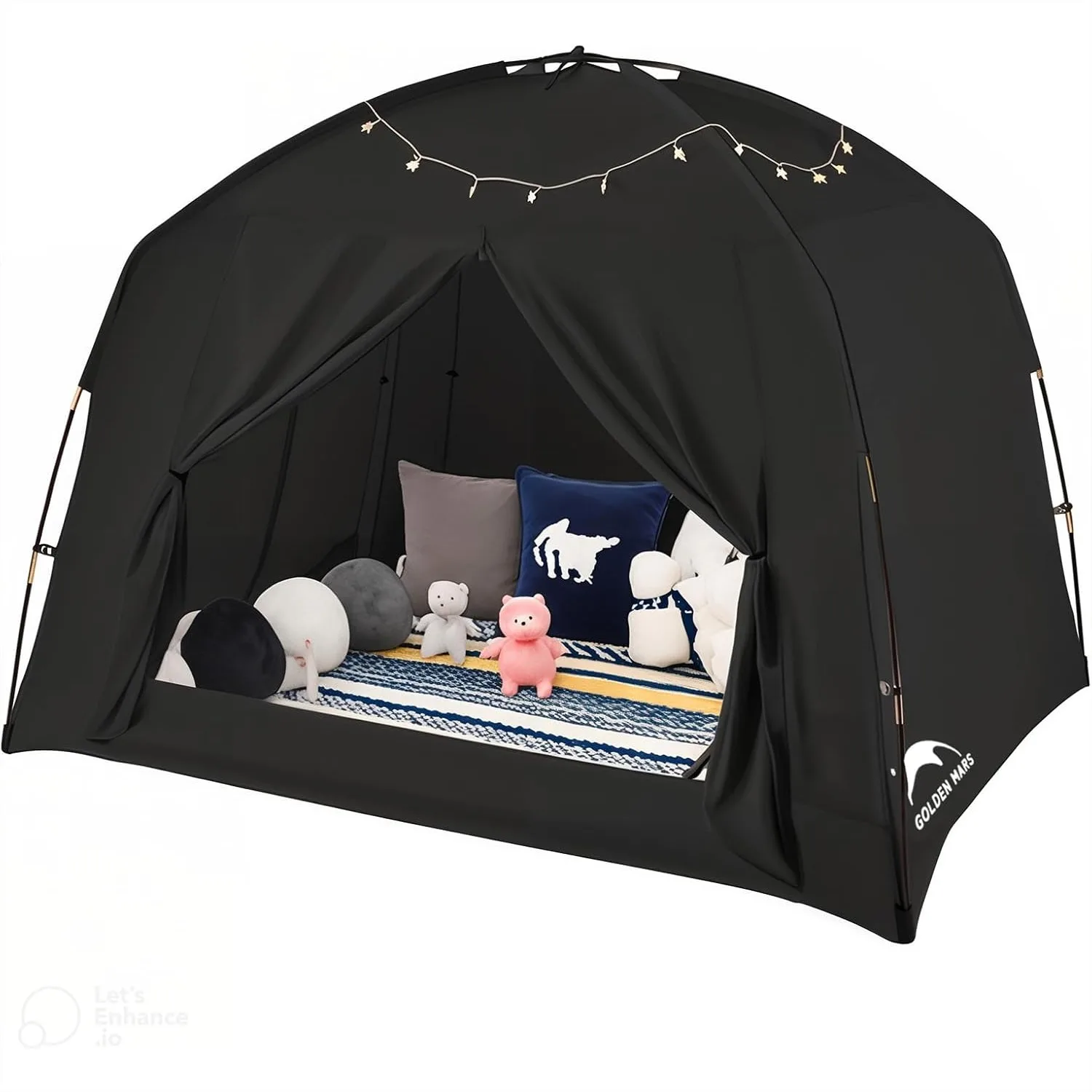 

Bed Tents for Kids and Adult, Portable 100% Breathable 93% Blackout Sleep Canopy, 3 Doors Privacy Space for Floor or Twin Full