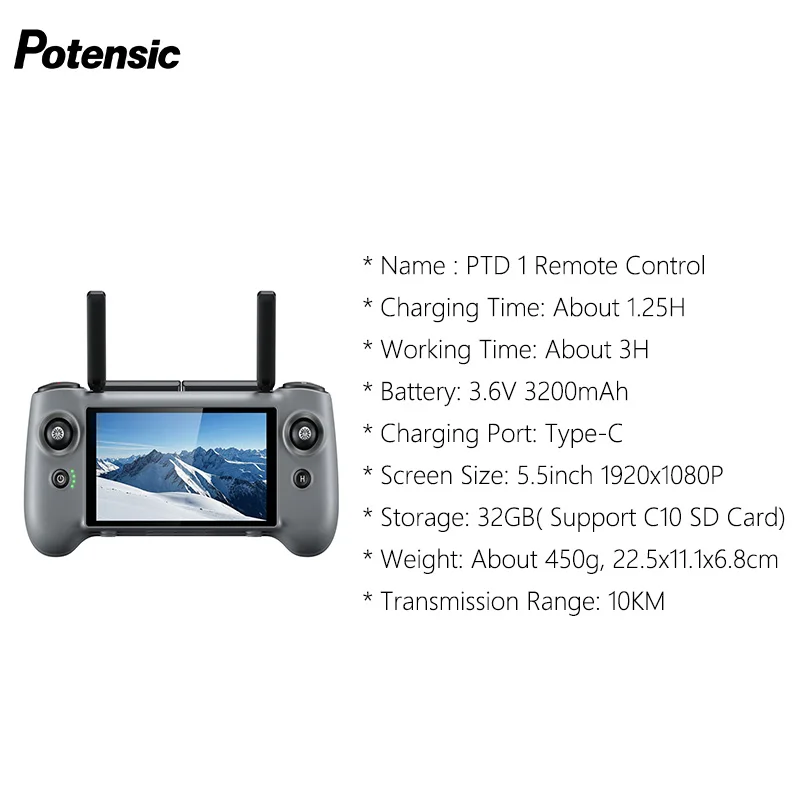 

Пульт дистанционного управления Potensic PTD 1 для дрона ATOM 2, 1080P, 5,5-дюймовый экран, RC