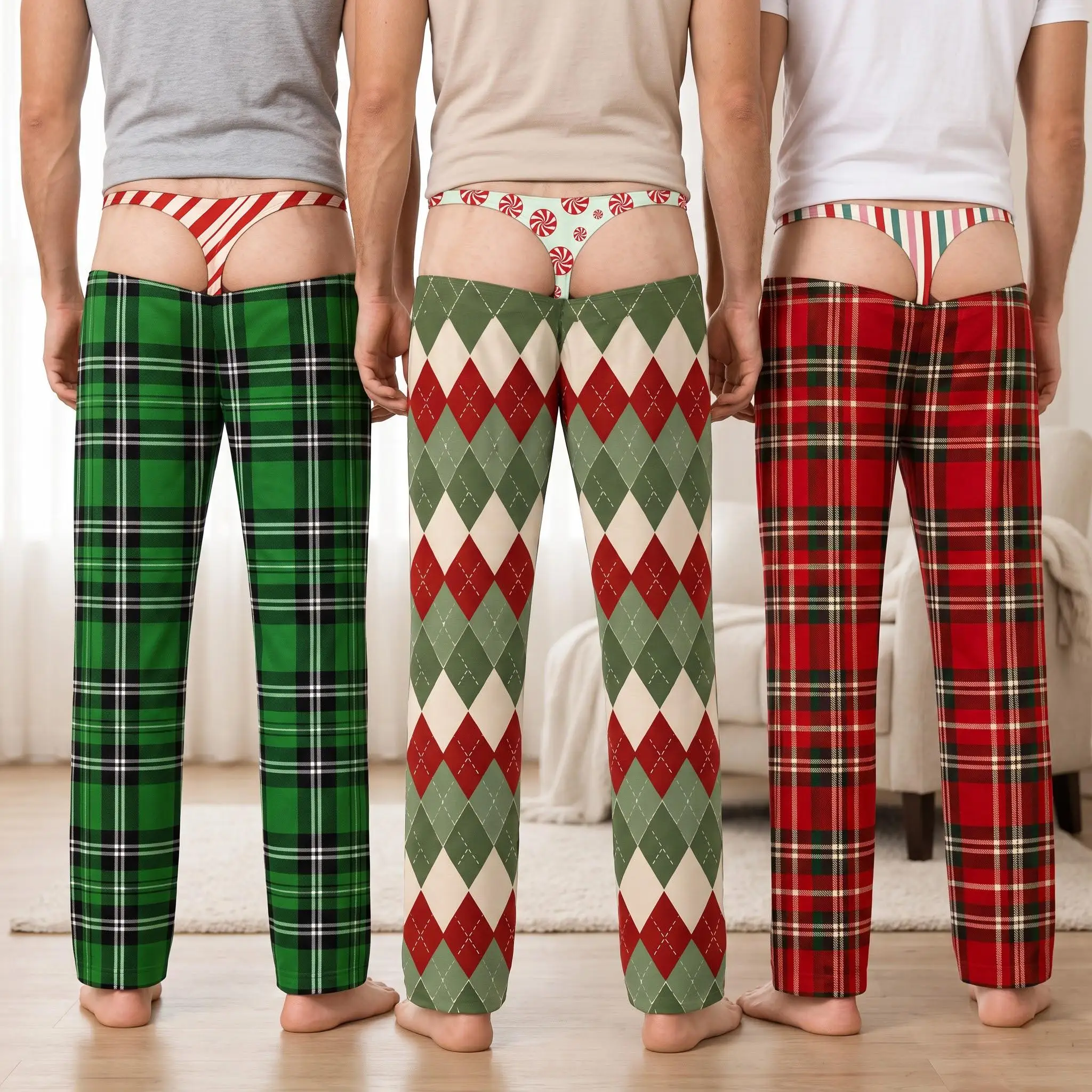 Funny Christmas Matching Pajama Pants, Fake Underwear Illusion Family Christmas Pajamas, Funny Men Women Novelty Xmas Gag Gift