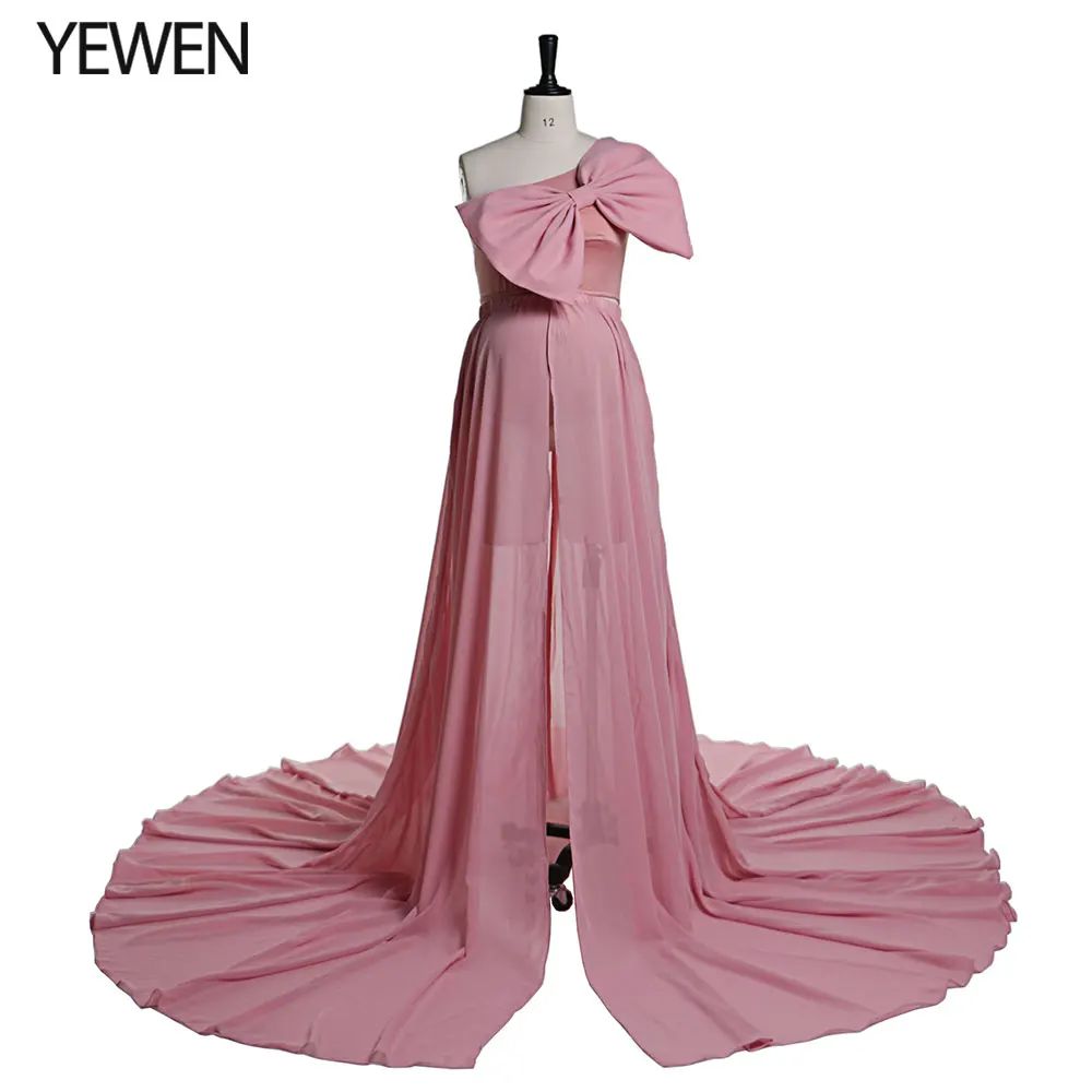 

2 Piece Gown Big Bow Stretchy Fabric Maternity Photography Dress for Baby Shower Custom Colors YEWEN YW21032