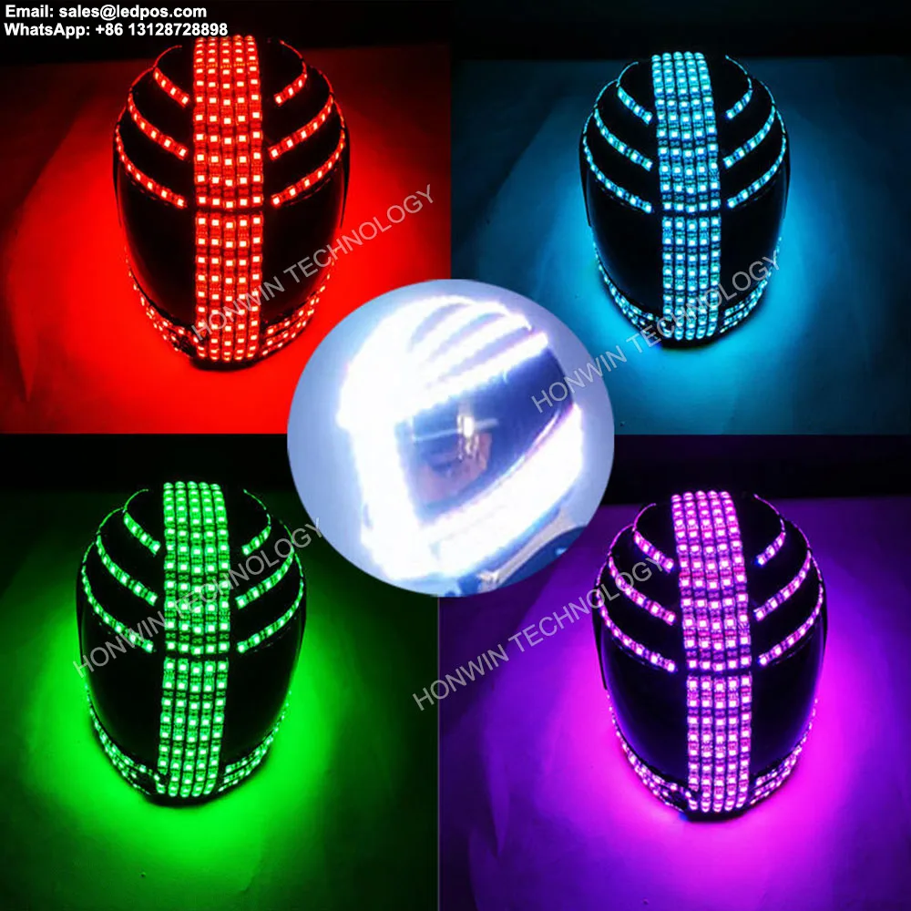 RGB Color LED Helmet Monster Mask Luminous Robot Hat Dance Clothes Cap DJ Helmet For Performances LED Costumes Suit Party Show