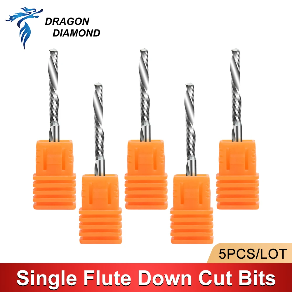 

5pcs Down Cut Milling Cutter Single Flute Spiral Bits 3.175/4/6 SHK Tungsten Carbide For CNC Tool Router Engraving