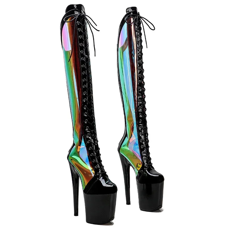 Leecabe  20CM/8inches TPU with patent Trend fashion  stripper heel High Heel platform Pole Dance boot