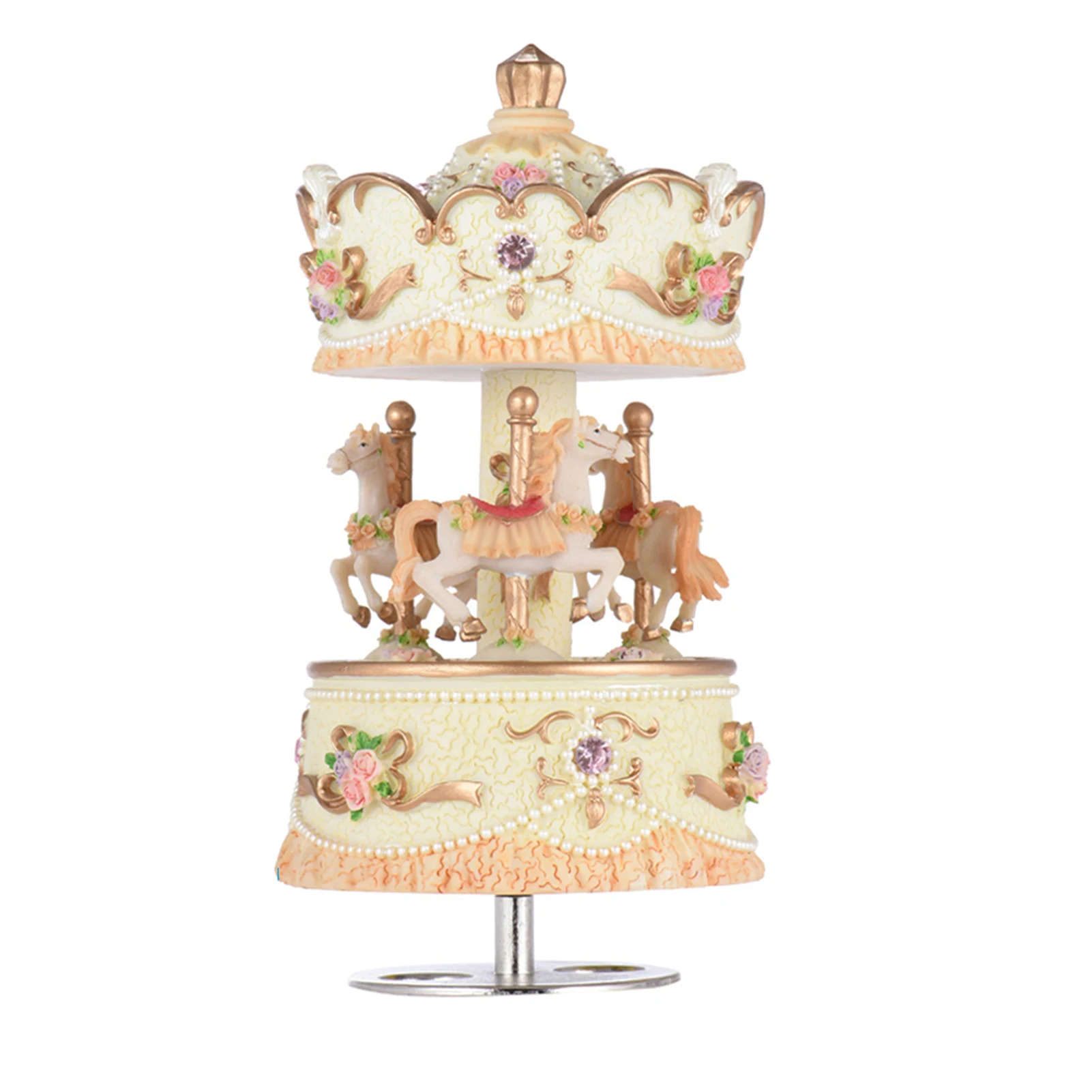

Laxury Windup 3horse Carousel Music Box Artware/Gift Melody Castle in the Sky Pink/Purple/Blue/Gold Shade for Option