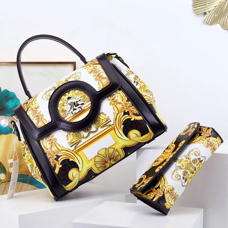 VM FASHION KISS Printed Handbag Wallet Set Luxury Design Women Messenger Bags Leather Handbags Money Purse Hand Bag Woman