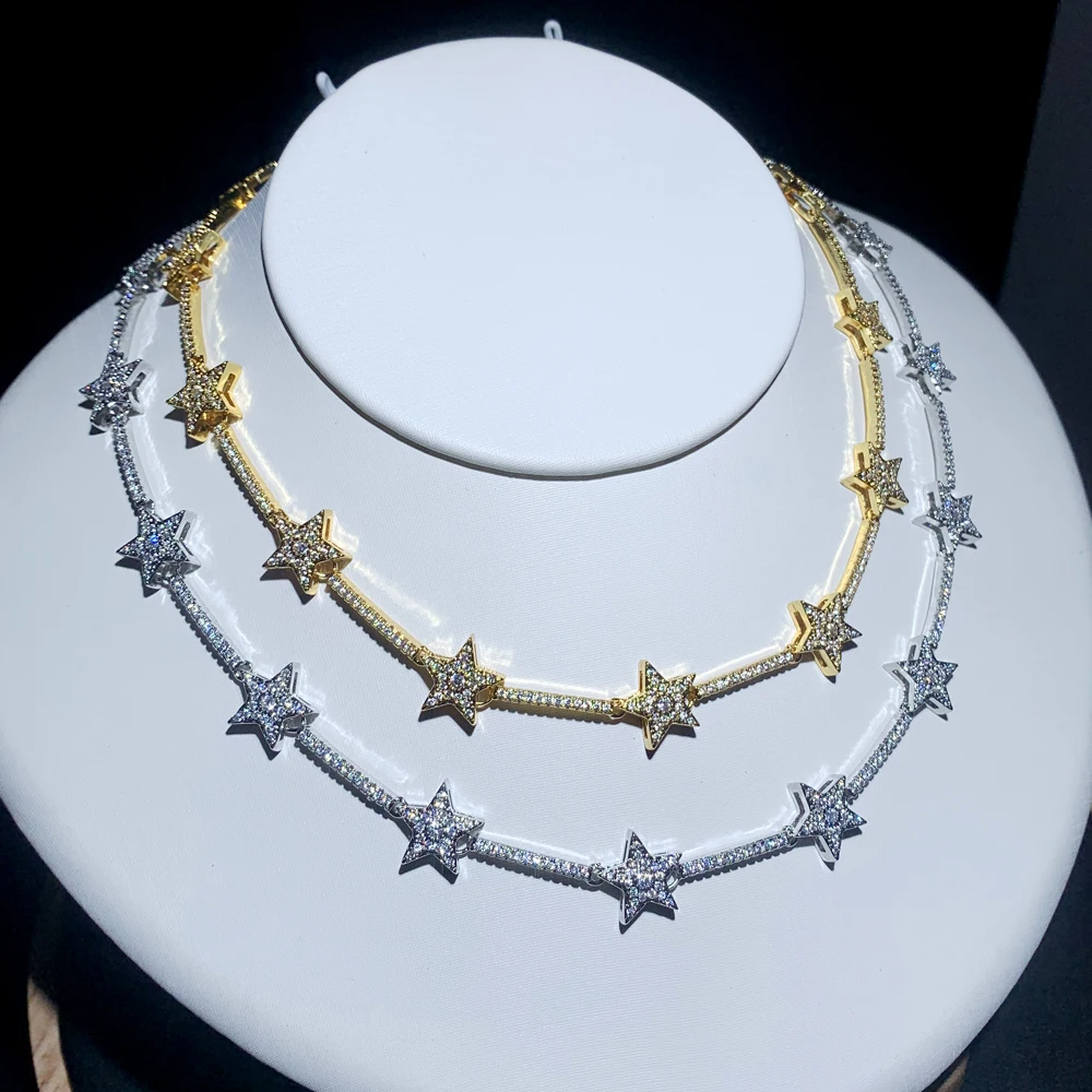 2026 New Fashion Classic Women Jewelry Geometric Micro Paved CZ Bar Star Charm Choker Necklace