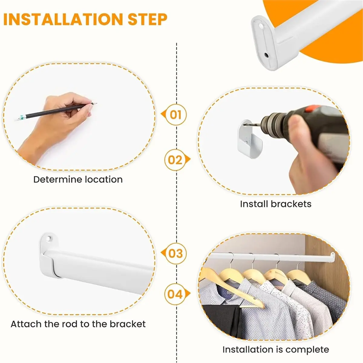 Adjustable Oval Closet Rod 18 to 40 Inch, Wardrobe Hanging Pole Closet Pole 1 Inch Diameter with End Supports