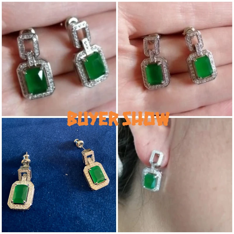 Huitan Unique Green Cubic Zirconia Drop Earrings Fashion Versatile Women\'s Earrings Engagement Wedding Luxury Bride Jewelry 2022