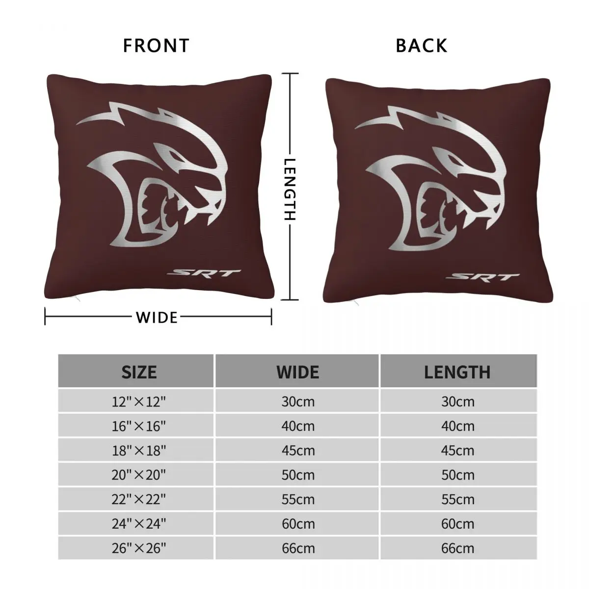 SRT Hellcat Demon Dodge Challenger Car Racing Square Pillowcase Pillow Cover Cushion Comfort Throw Pillow for Home Bedroom