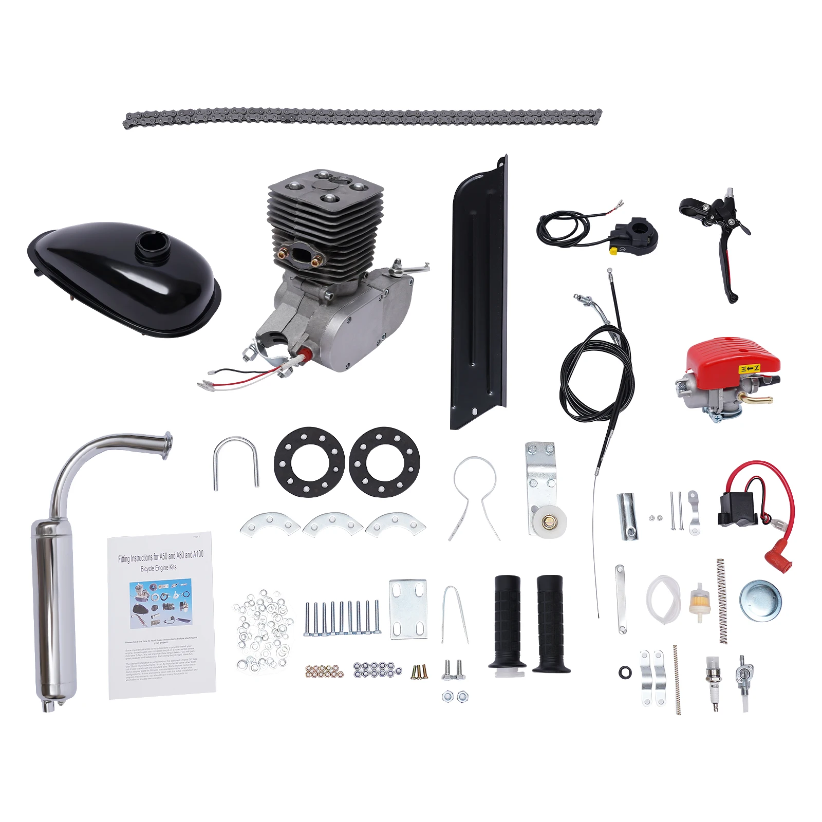 Full Set 100CC 2-Stroke Bicycle Petrol Engine Kit Motorized Bike Gas Motor Conversion Kit for Most 26