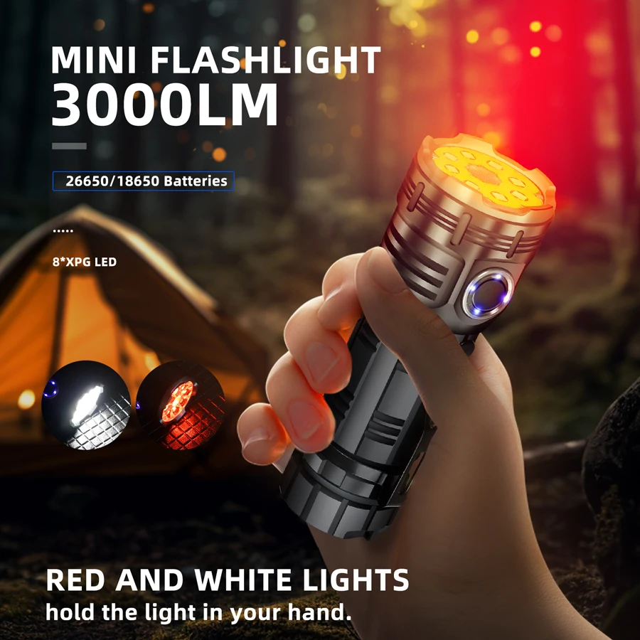 High Power 8 Led Flashlights Mini Torch Camping Torch with Tail Magnet Camping Fishing Lantern USB Rechargeable Hat Clip Light