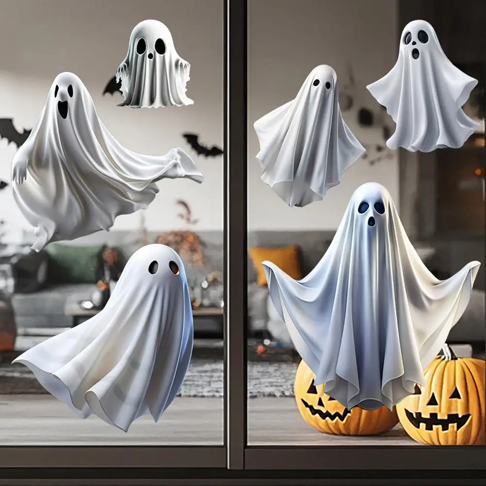 Long-lasting Window Stickers Halloween Ghost Window Clings Double Static Decals White Little Ghost Stickers for Glass Windows