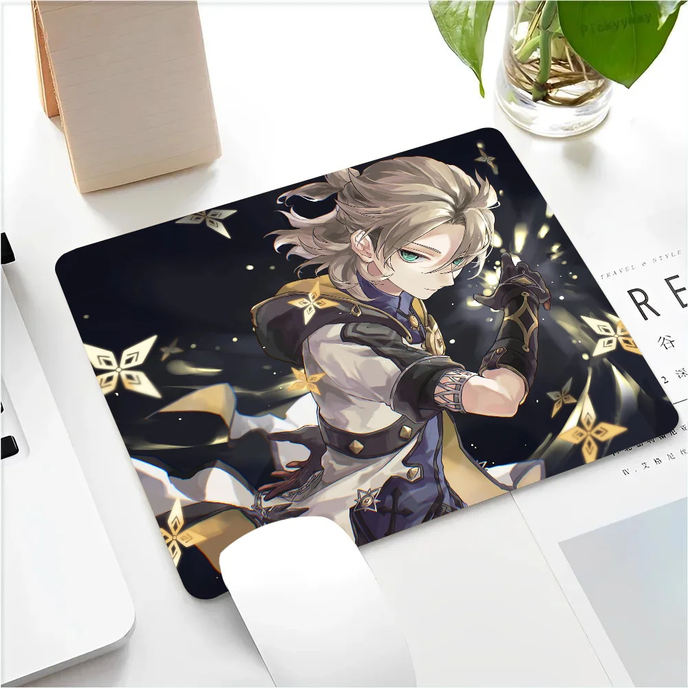 Albedo Genshin Impact Mousepad Small LockEdge Mouse Pad For Gamers Computer Desk Pad Rectangular Anti-slip Rubber