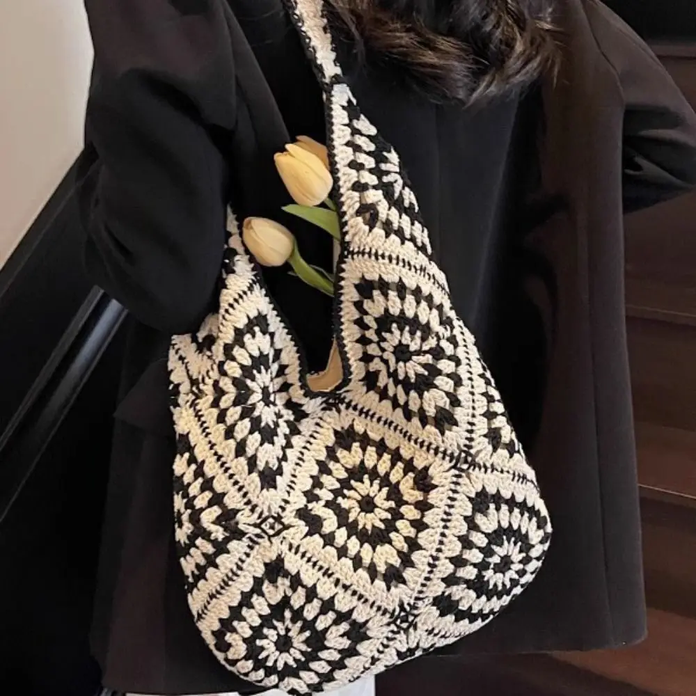 

Trendy Shoulder Bag Knitted Bag Hollowed Out Bohemian Weave Bag Storage Bag Handbag Beach Bag Outdoor