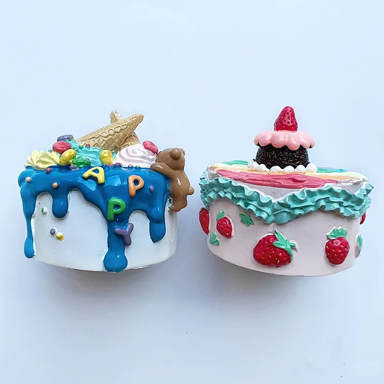 Hand-painted Strawberry Cream Ice Cream Cake 3D Fridge Magnets Souvenirs Refrigerator Magnetic Stickers Gift
