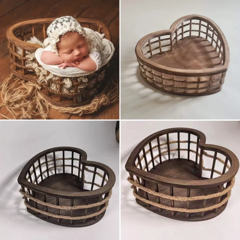 Baby Photography Props Retro and Old Heart-shaped Basin Furniture Studio Photo Backdrop Basket Newborn Photoshoot Accessories