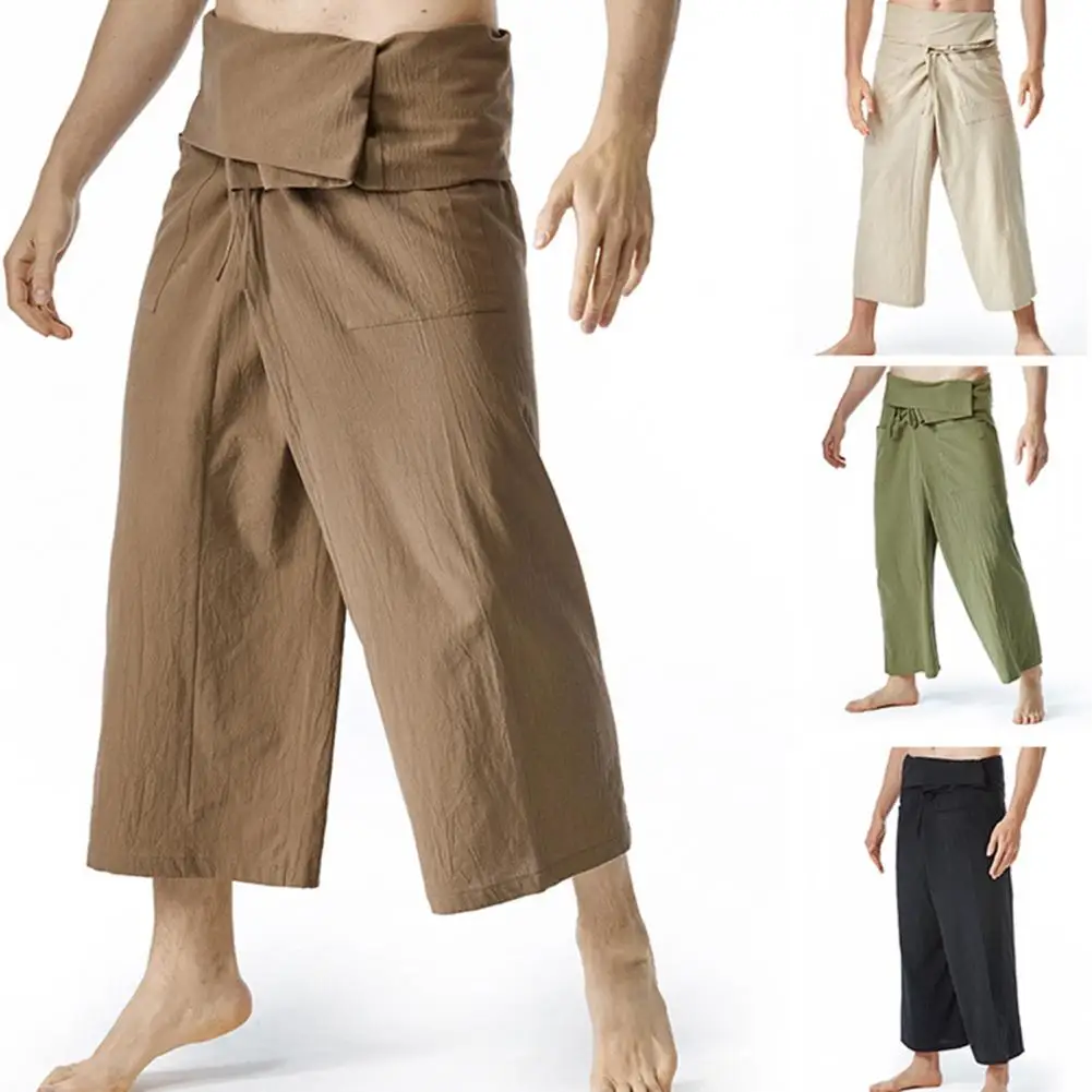 

Trendy Harem Pants Drawstring Menswear Colorfast Loose Fitted Men Thai Fisherman Trousers