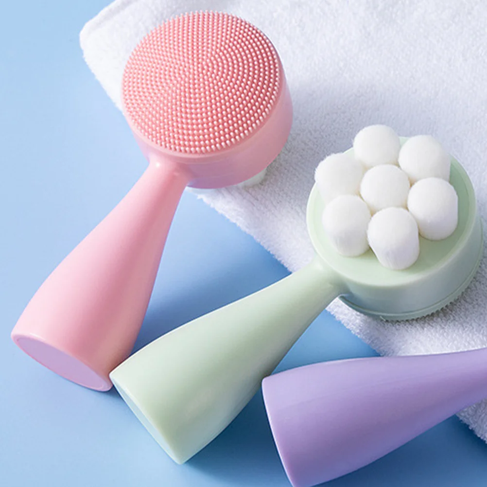 Double Sided Facial Cleansing Brush Face for Manual Exfoliation Scrub Silica Gel Fiber Wool Deep Cleaning Miss