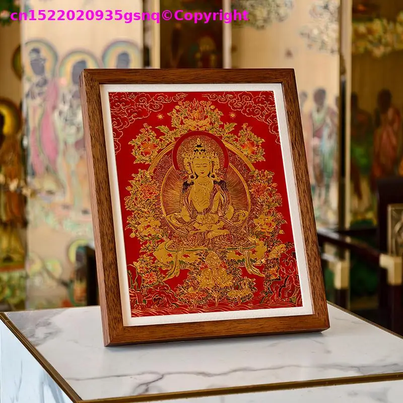 buddhist HOME Family Worship offering decor Exquisite Buddha figure copper carving RU LAI buddha painting with wooden frame
