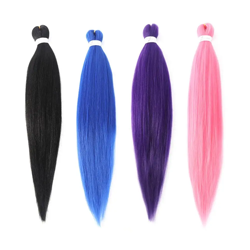 Pelo trenzado preestirado largo morado, pelo tejido de ganchillo de fibra sintética para mujeres y niñas, peinado trenzado