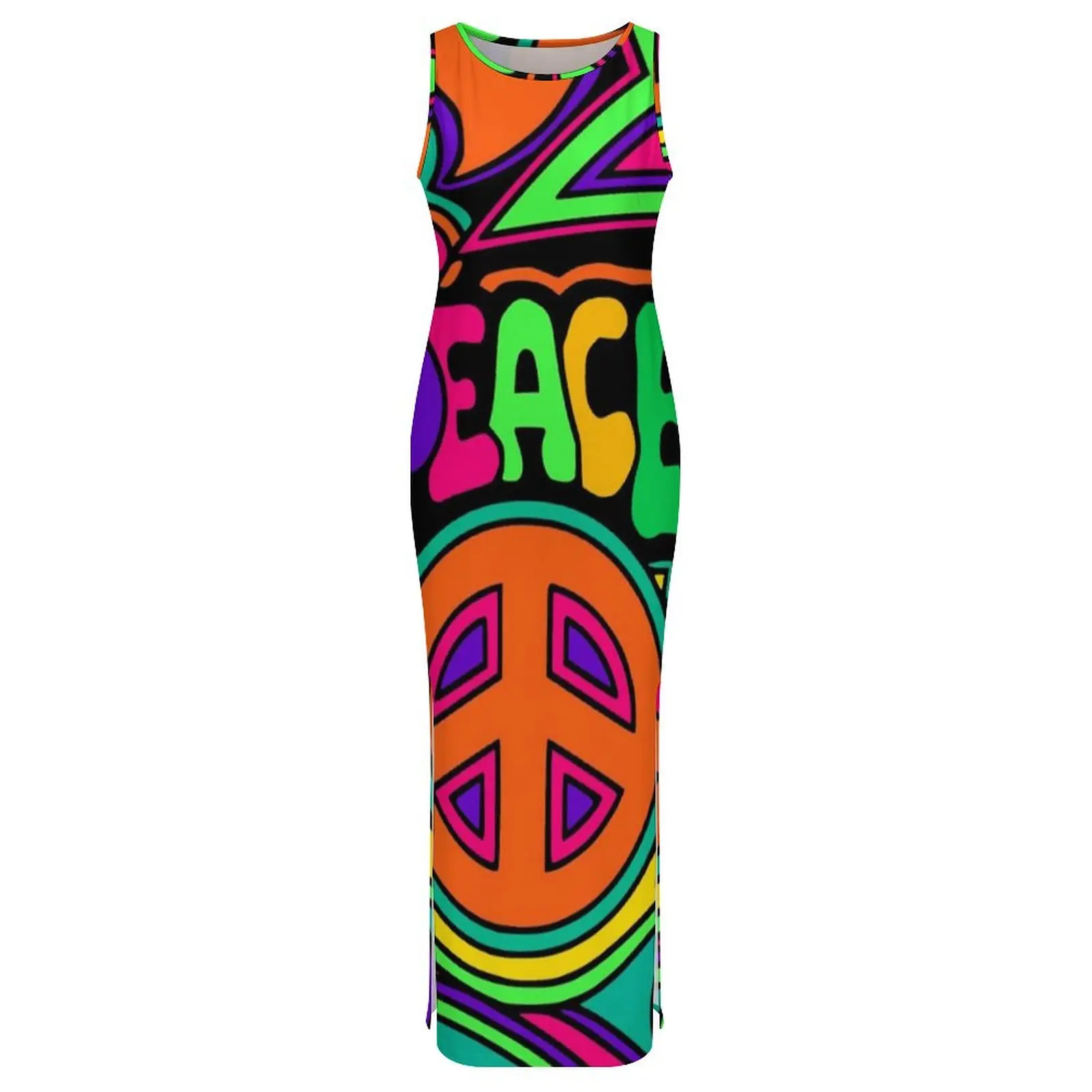Mooie roze vredesjurk mouwloos kleurrijk hippie ontwerp elegante maxi-jurken zomer Y2K mode aangepaste bodycon jurk groot formaat