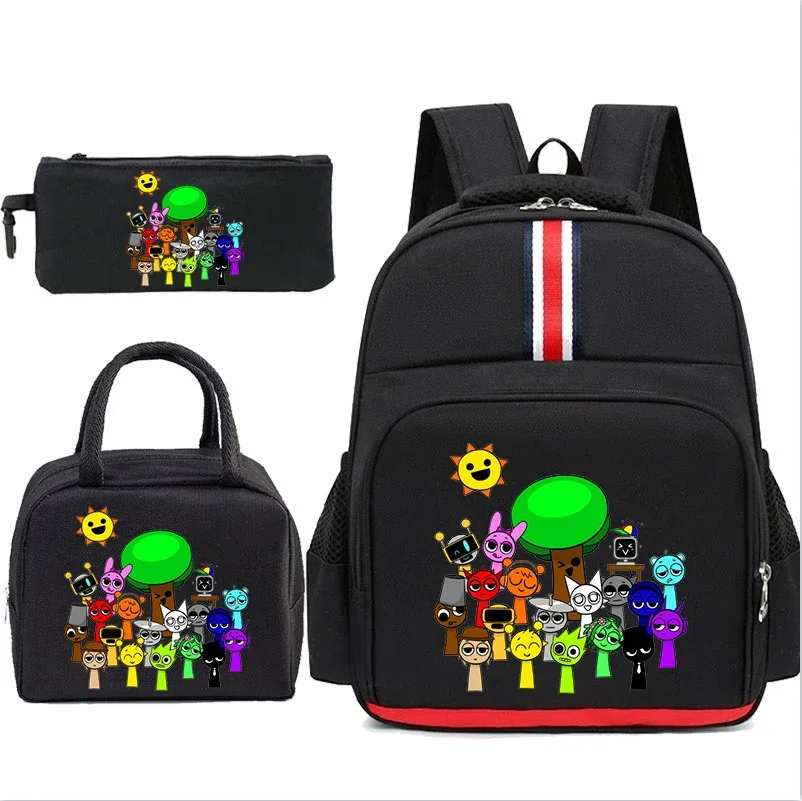 

3Pcs Kids Backpack Sprunki Incredibox Game School Bags Lunch Bag Pencil Case Boys Girls School Knapsack Fashion Student Bookbag