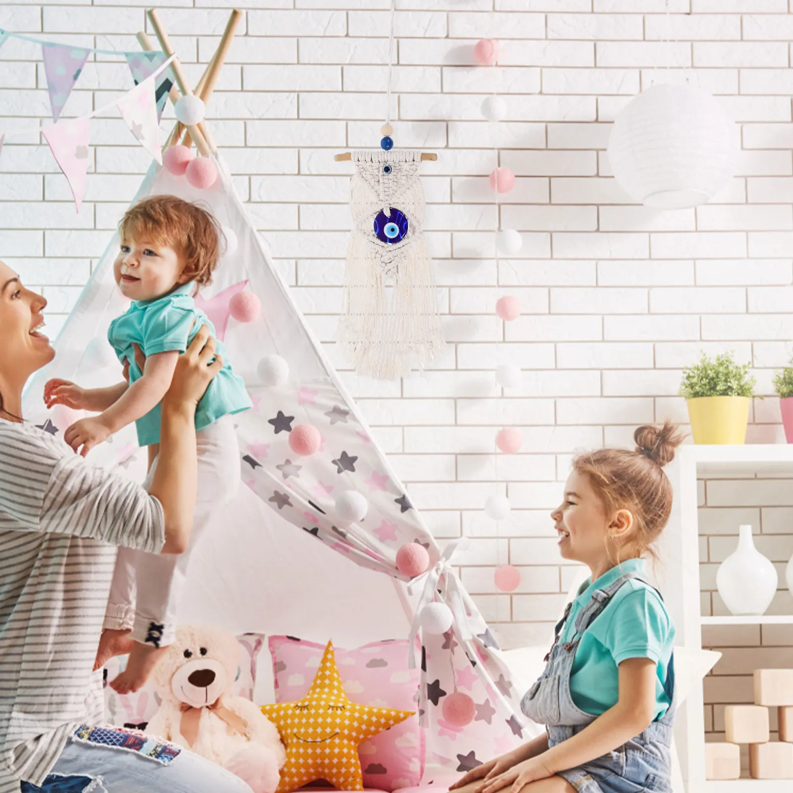 

Macrame Wall Hanging Tassel Tapestry Cotton Rope Handmade Bedroom Living Room Wall Decor Bohemia Style Home Decoration Evil Eye