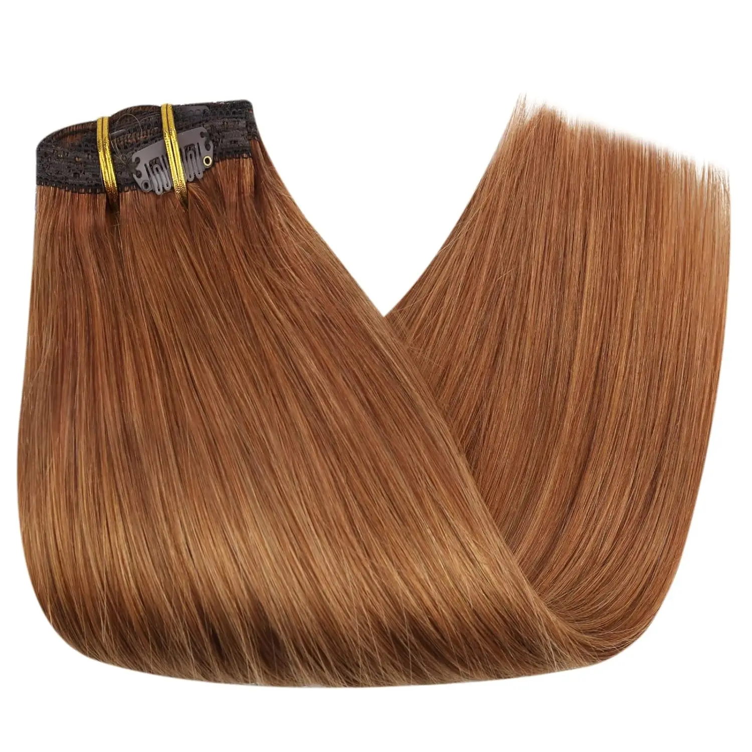 Extensiones de cabello humano con brillo completo, extensiones de cabello con Clip, cabello Remy, 7 Uds., 105g, extensiones de cabello de doble