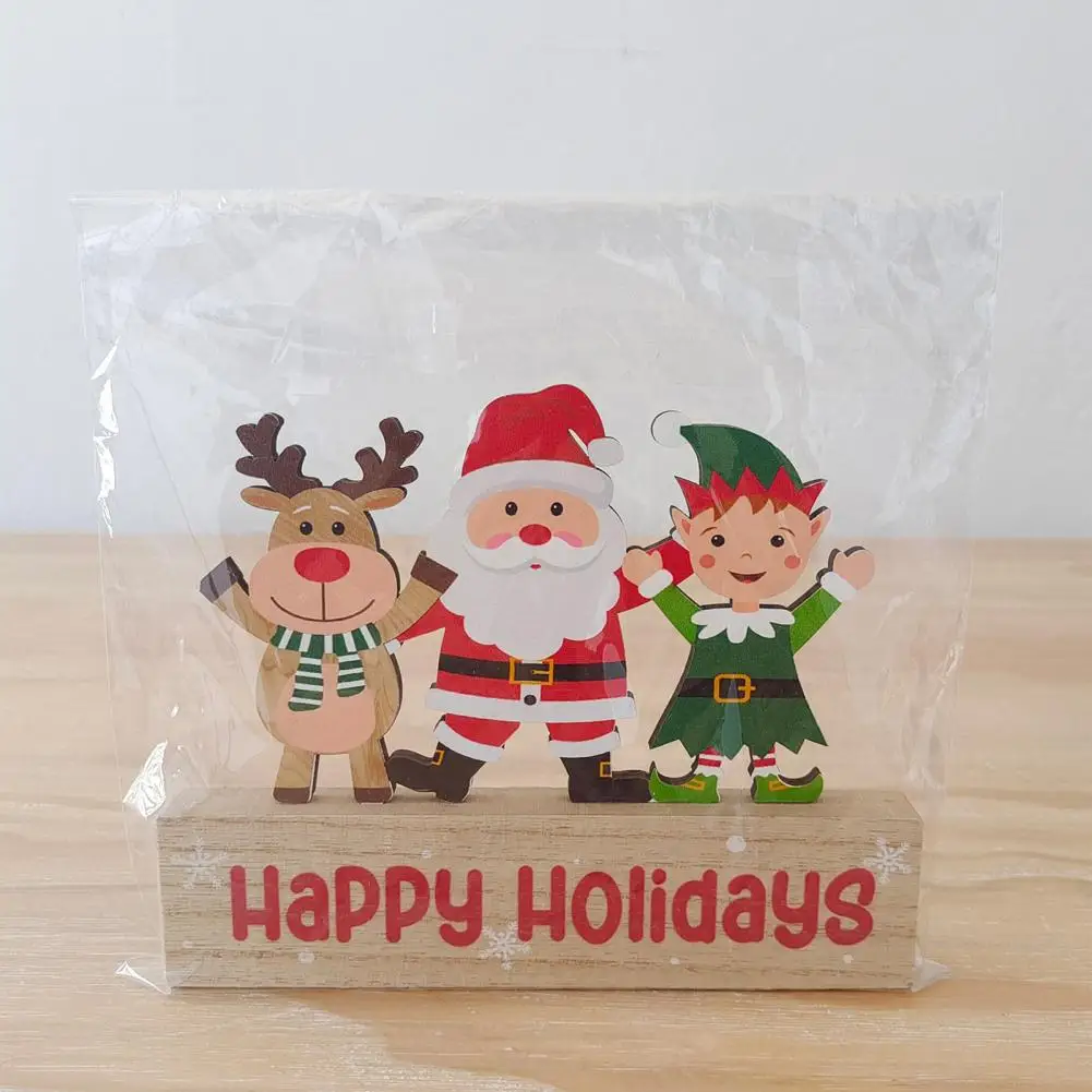 Burr-free Christmas Ornament Wood Christmas Ornament Colorful Christmas Wood Decoration Santa Claus Reindeer Elf Gift Box