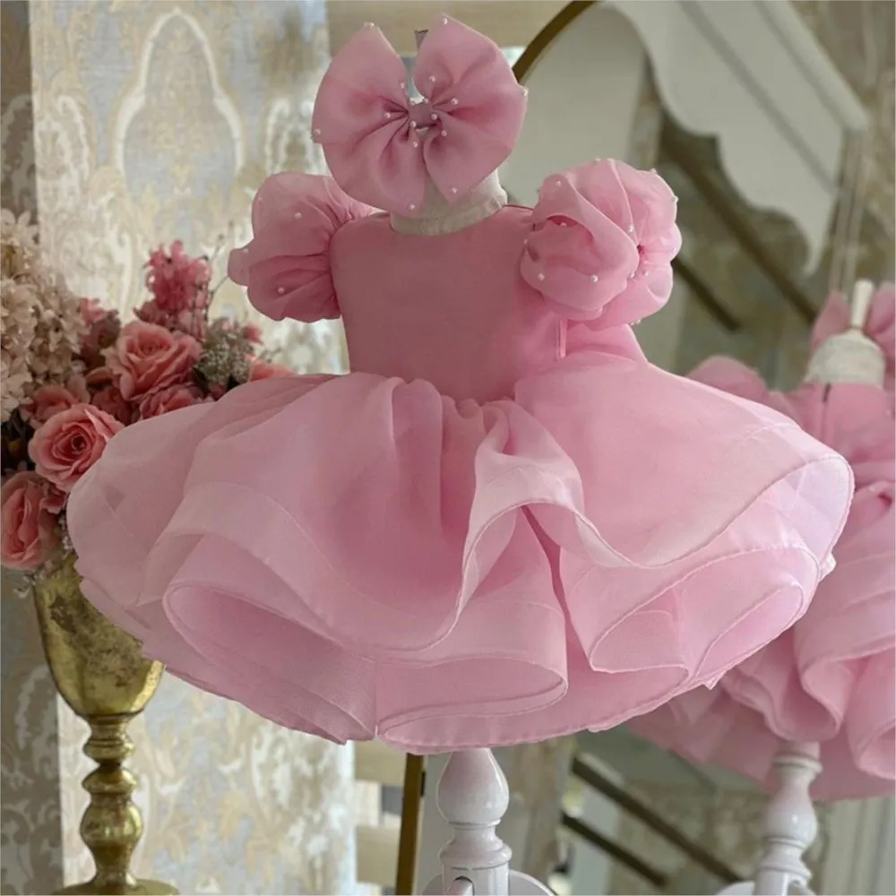 فستان فتاة الزهور للأطفال الصغار من التول واللؤلؤ فستان التواصل الأول للأطفال فستان حفلات الزفاف وأعياد الميلاد #3